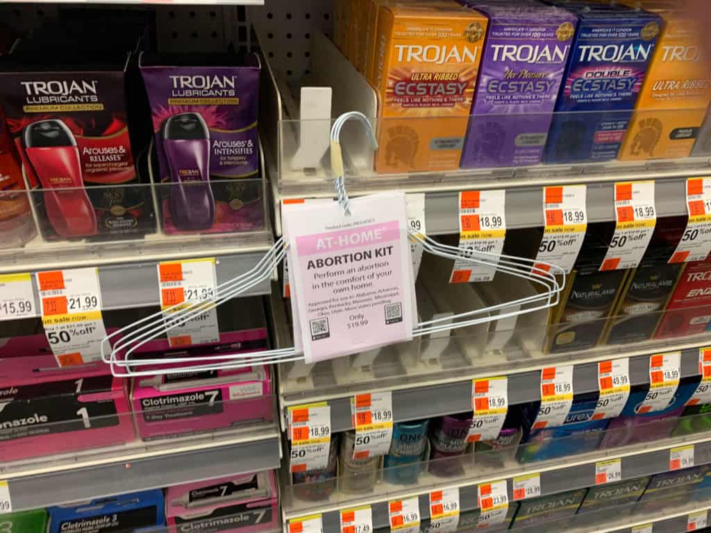 "AtHome Abortion Kit" Wire Coat Hangers Placed In Pharmacy Stores